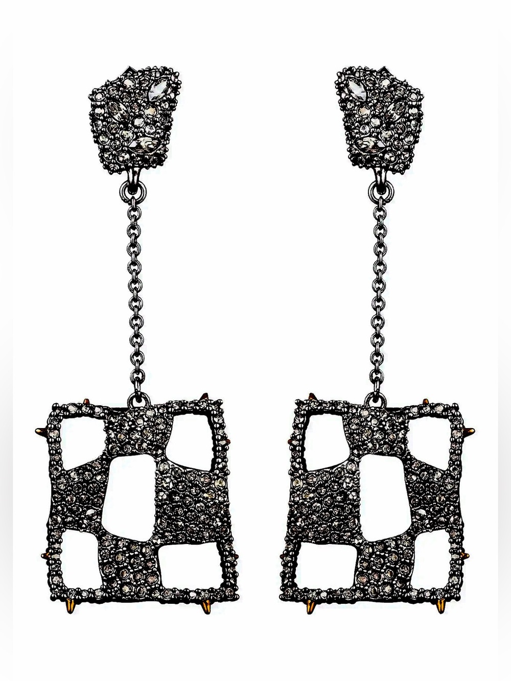 Alexis Bittar Gunmetal Pavé Checkerboard Dangle Earrings